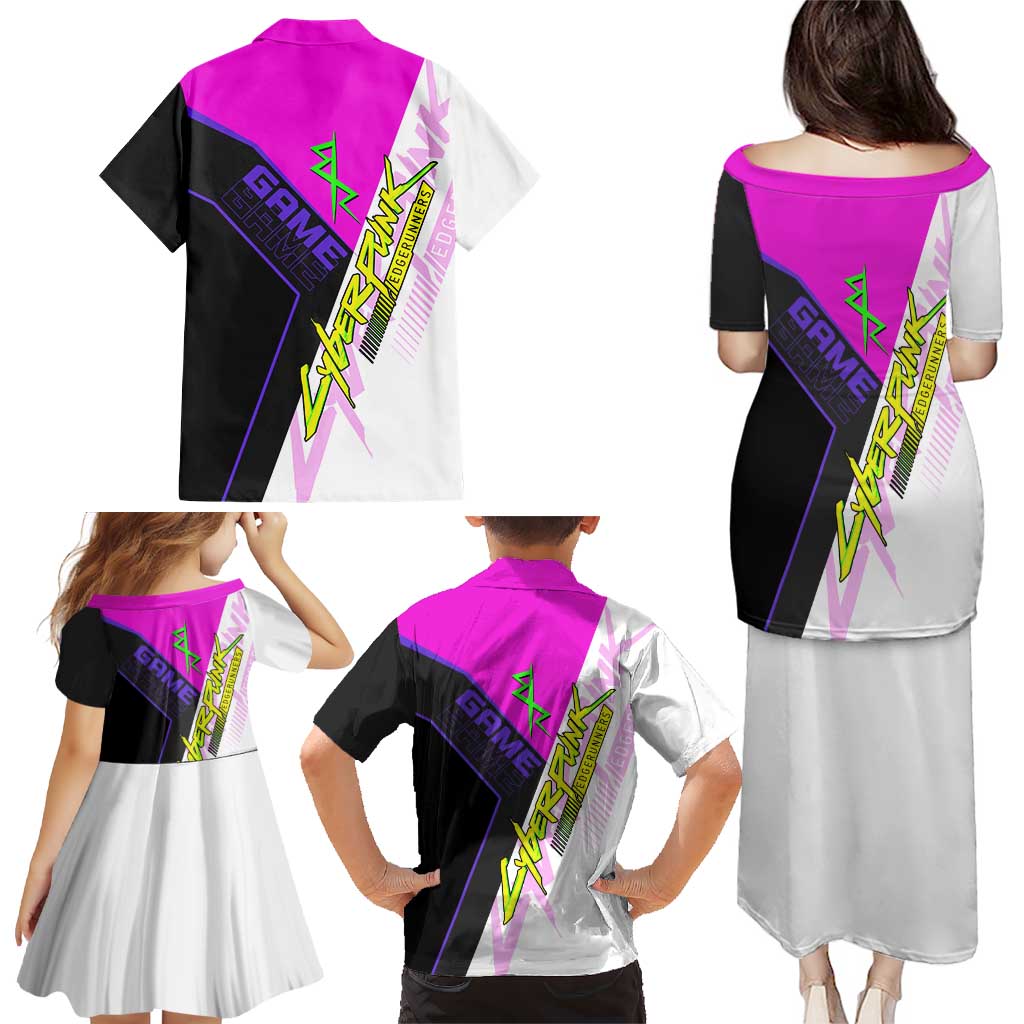 Lucy Cyberpunk Edgerunners Family Matching Puletasi and Hawaiian Shirt Neon Techwear Anime Style