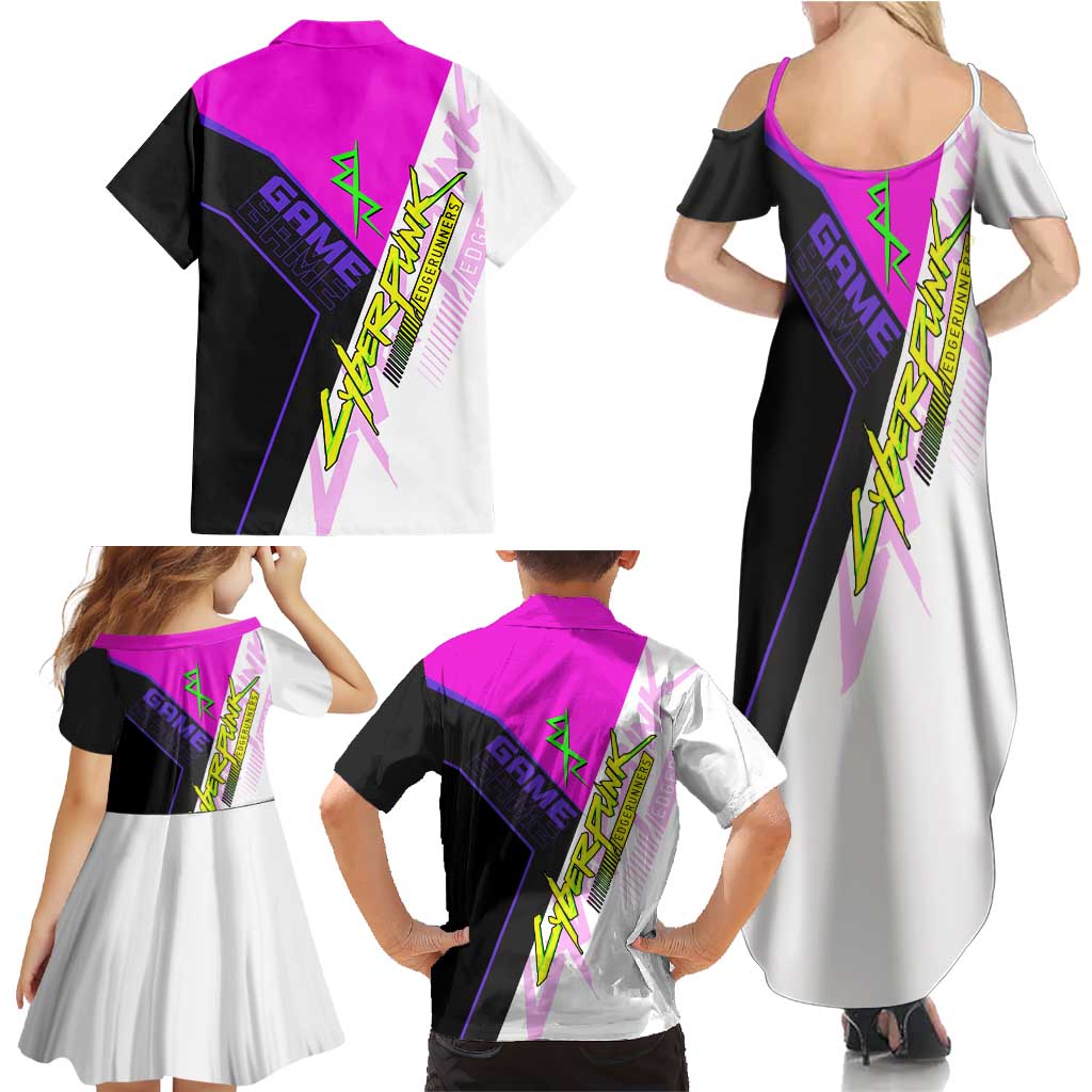 Lucy Cyberpunk Edgerunners Family Matching Summer Maxi Dress and Hawaiian Shirt Neon Techwear Anime Style