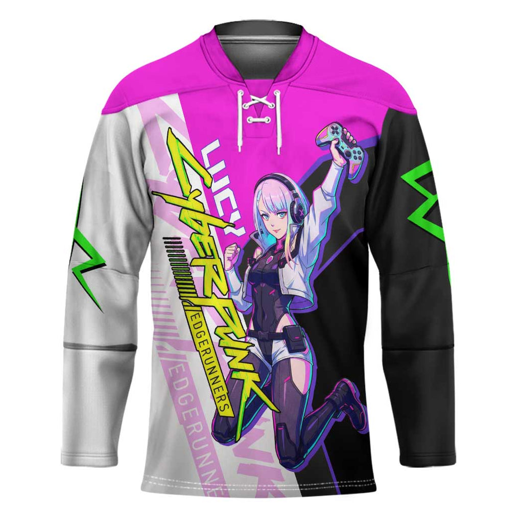 Lucy Cyberpunk Edgerunners Hockey Jersey Neon Techwear Anime Style