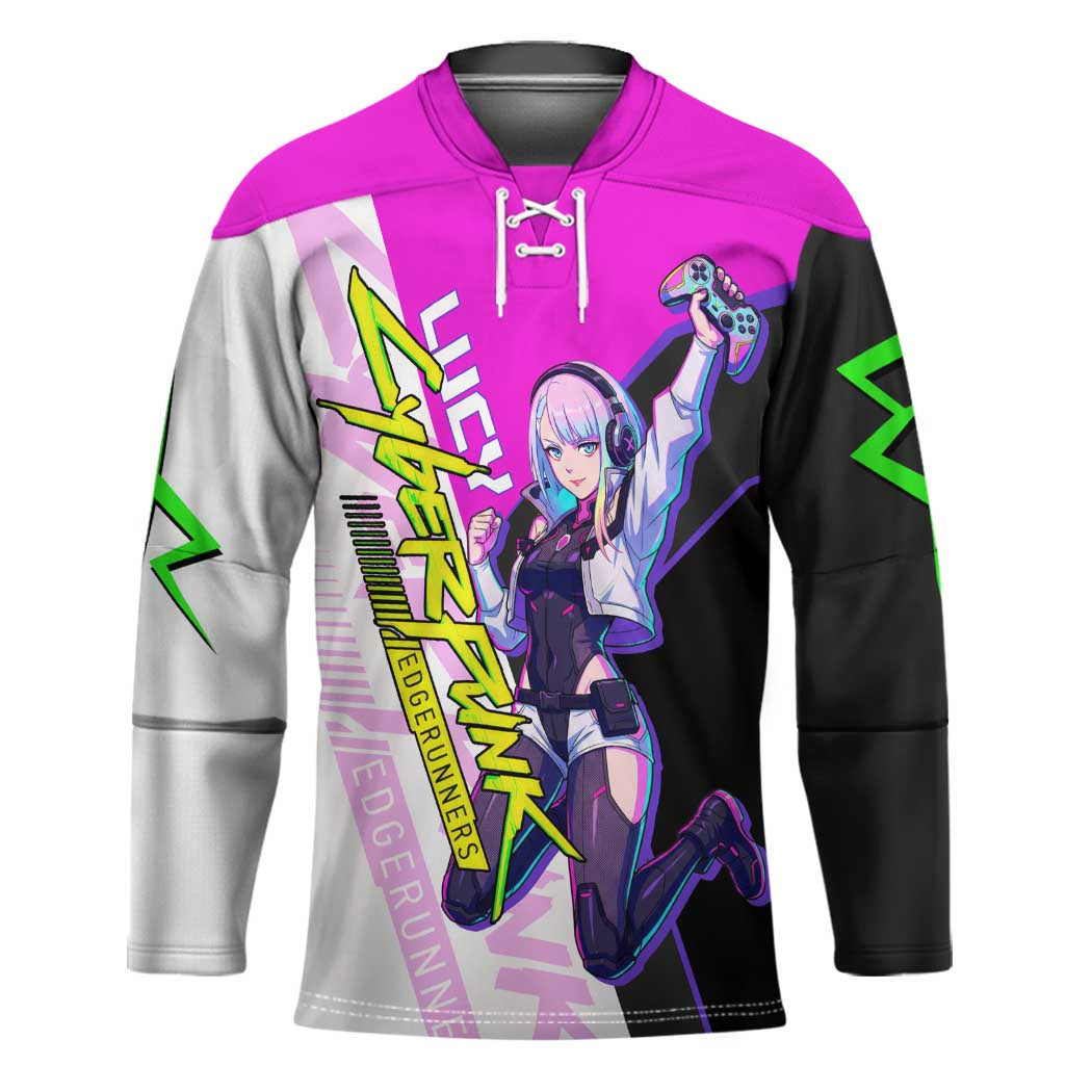 Lucy Cyberpunk Edgerunners Hockey Jersey Neon Techwear Anime Style