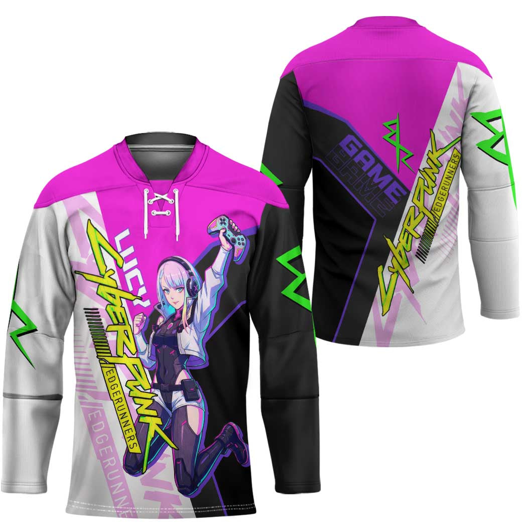Lucy Cyberpunk Edgerunners Hockey Jersey Neon Techwear Anime Style