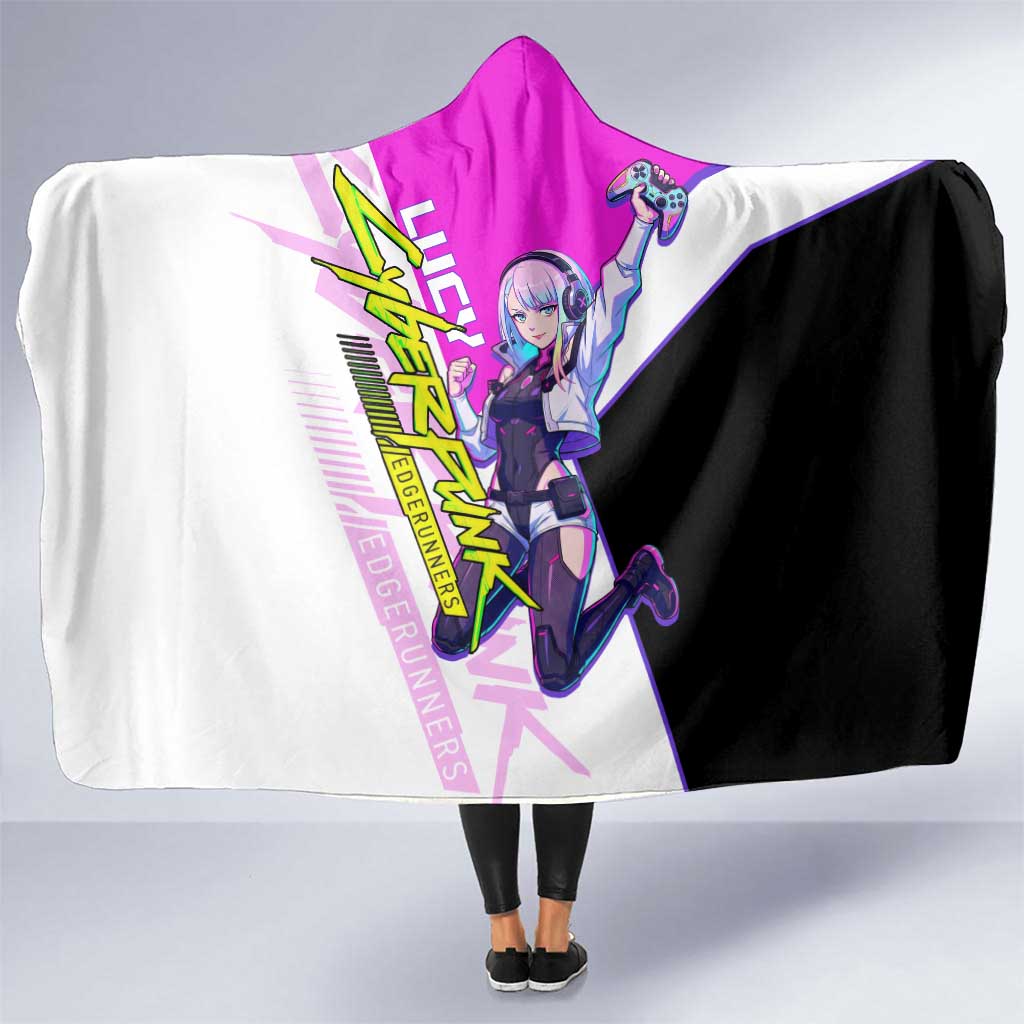 Lucy Cyberpunk Edgerunners Hooded Blanket Neon Techwear Anime Style