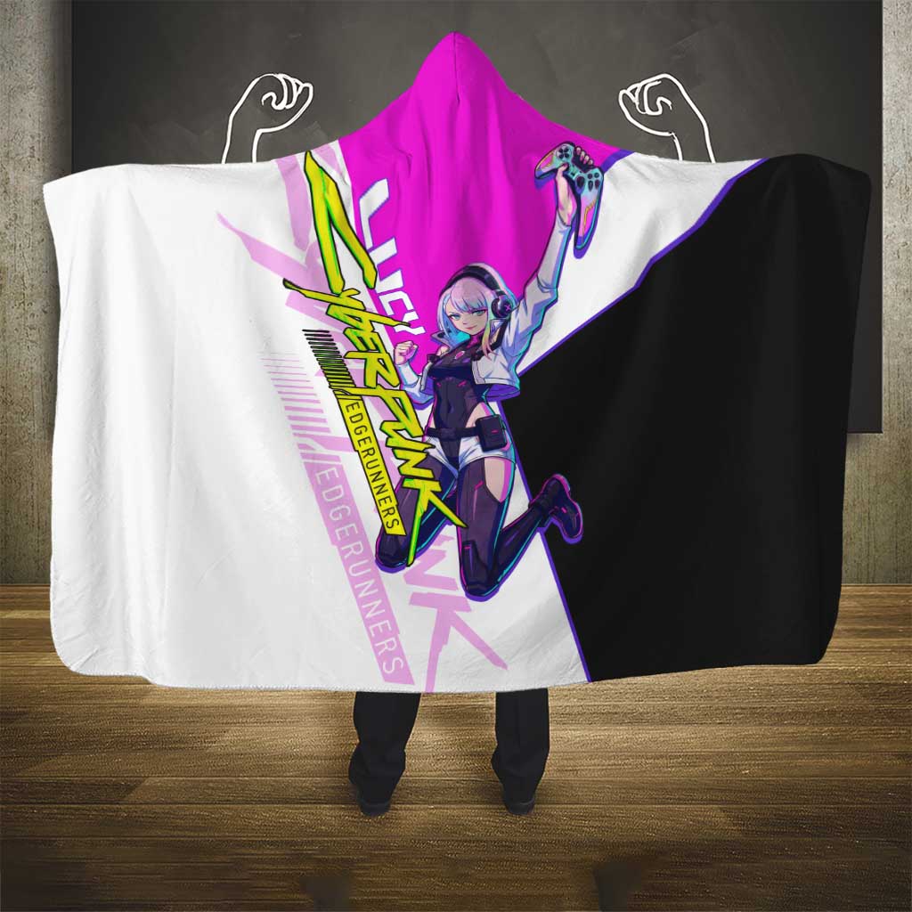 Lucy Cyberpunk Edgerunners Hooded Blanket Neon Techwear Anime Style