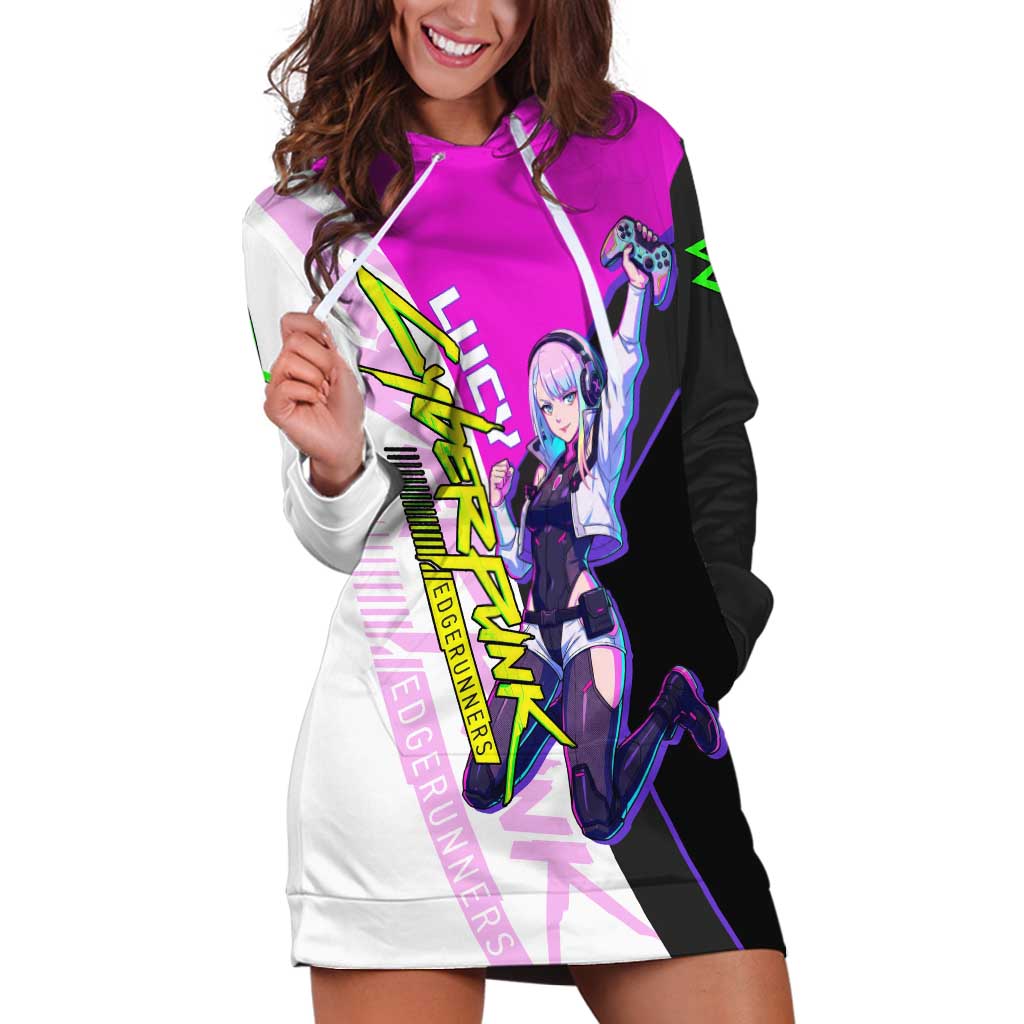 Lucy Cyberpunk Edgerunners Hoodie Dress Neon Techwear Anime Style