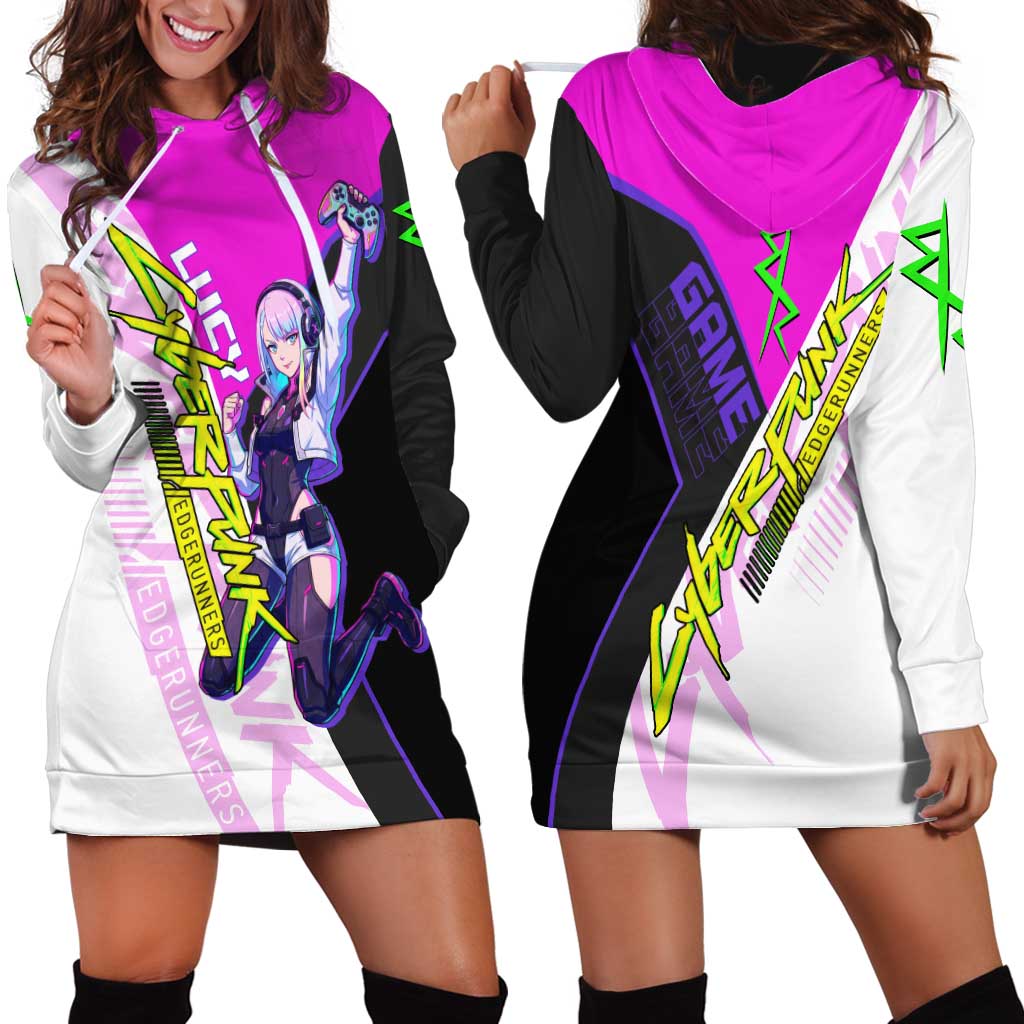 Lucy Cyberpunk Edgerunners Hoodie Dress Neon Techwear Anime Style