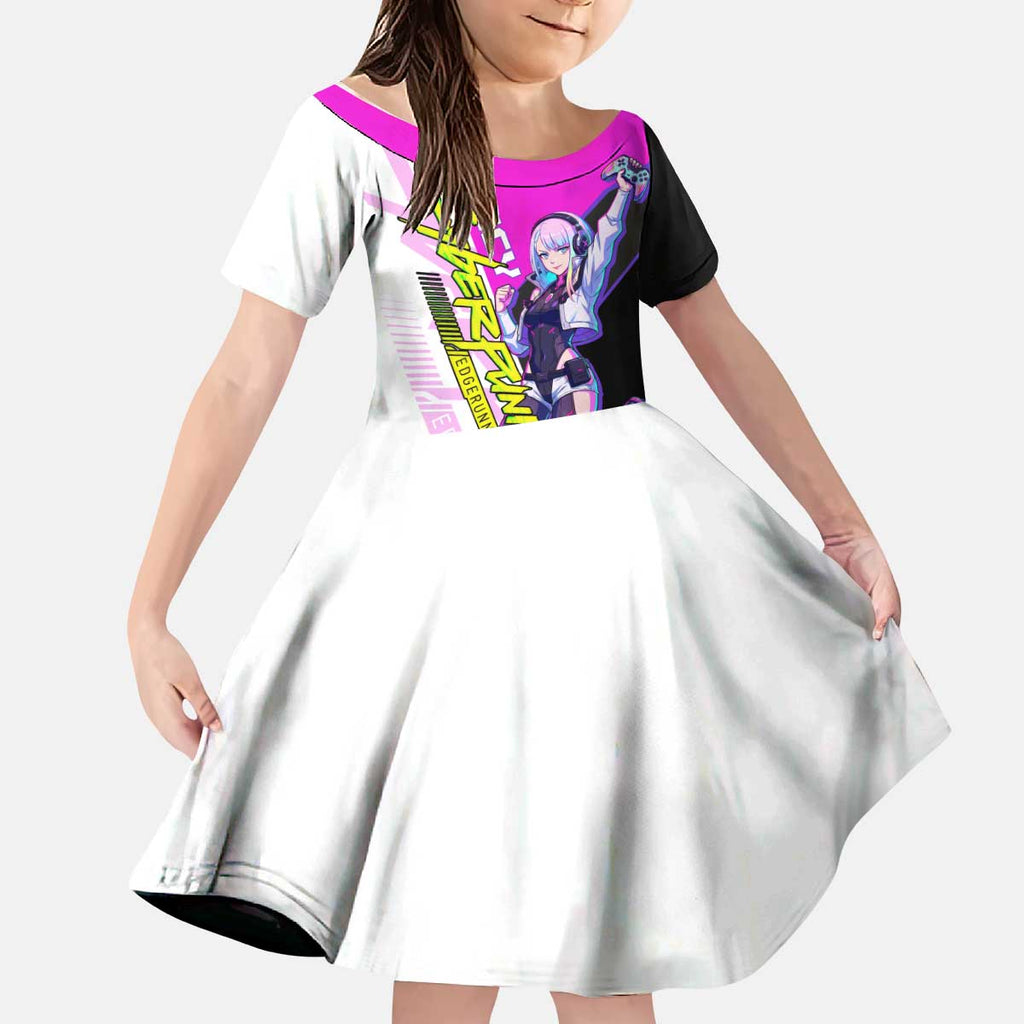 Lucy Cyberpunk Edgerunners Kid Short Sleeve Dress Neon Techwear Anime Style