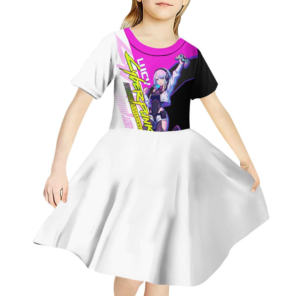 Lucy Cyberpunk Edgerunners Kid Short Sleeve Dress Neon Techwear Anime Style