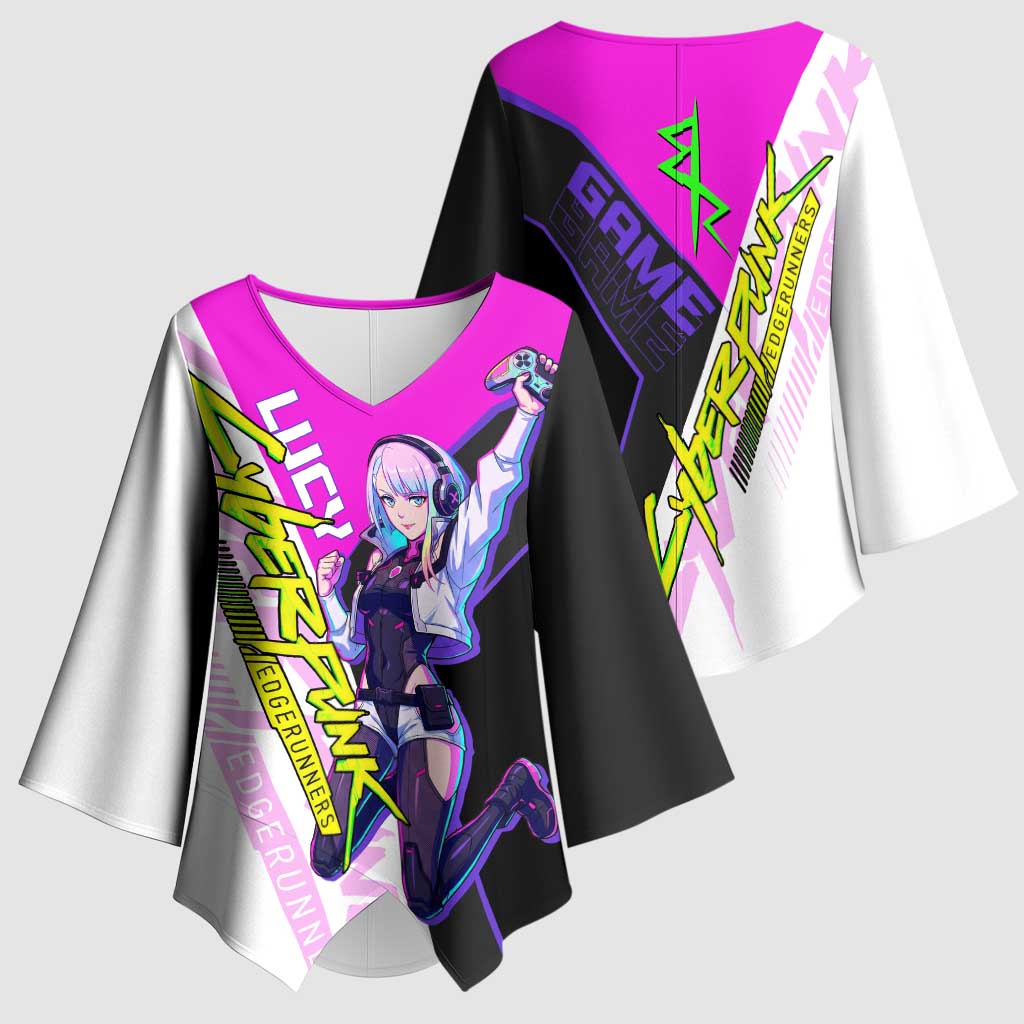 Lucy Cyberpunk Edgerunners Kimono Sleeve Blouse Neon Techwear Anime Style