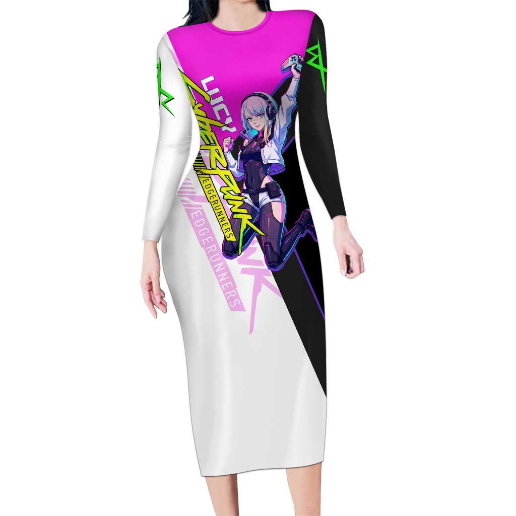 Lucy Cyberpunk Edgerunners Long Sleeve Bodycon Dress Neon Techwear Anime Style
