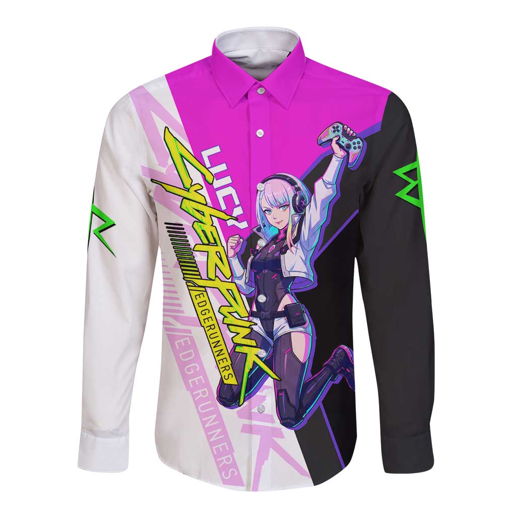 Lucy Cyberpunk Edgerunners Long Sleeve Button Shirt Neon Techwear Anime Style