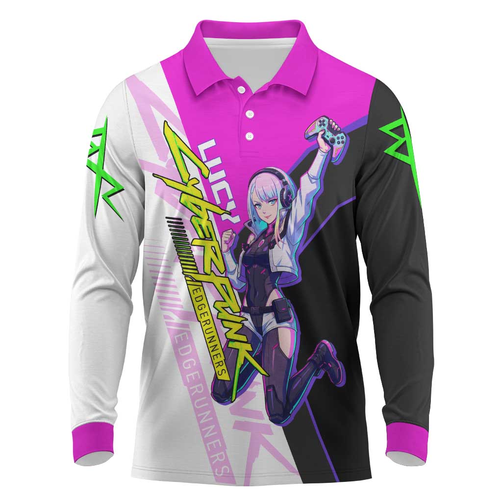 Lucy Cyberpunk Edgerunners Long Sleeve Polo Shirt Neon Techwear Anime Style
