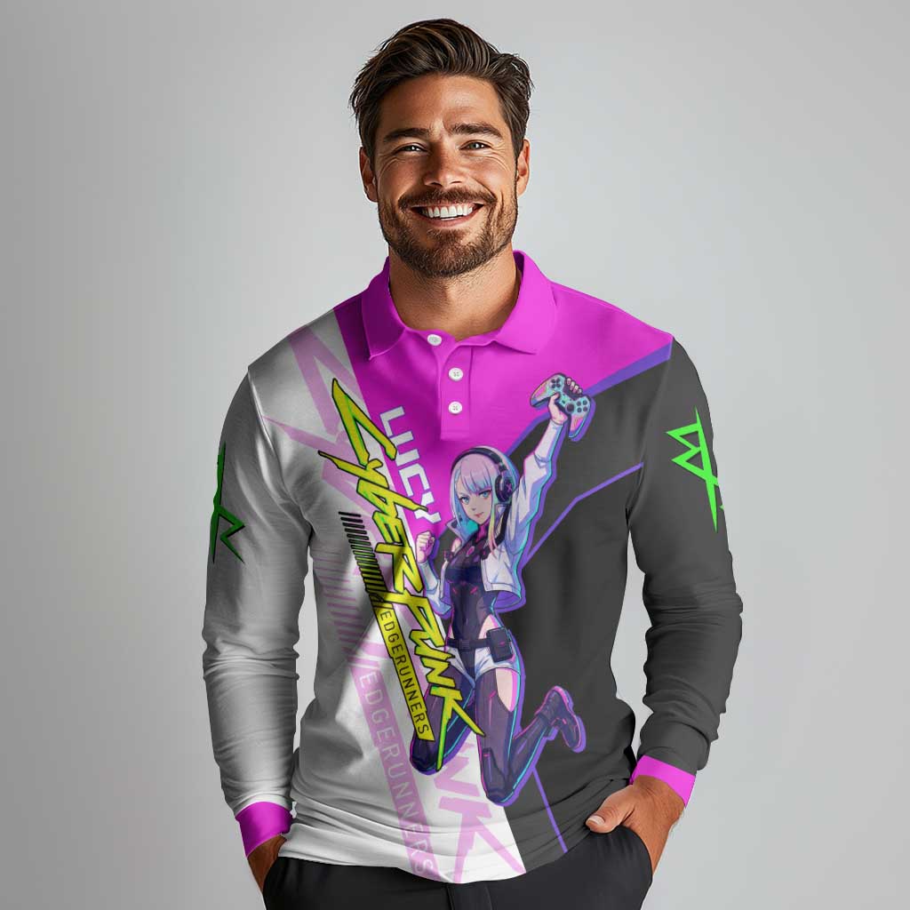 Lucy Cyberpunk Edgerunners Long Sleeve Polo Shirt Neon Techwear Anime Style