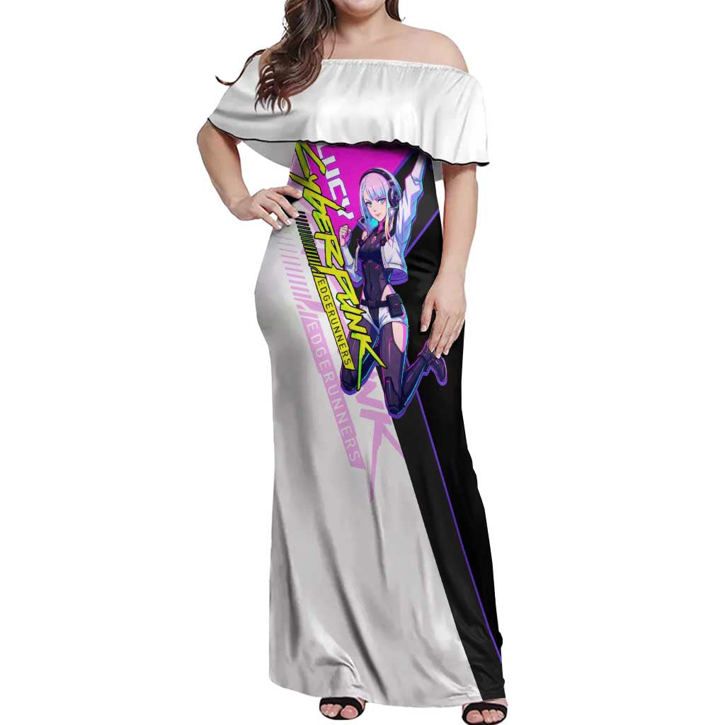 Lucy Cyberpunk Edgerunners Off Shoulder Maxi Dress Neon Techwear Anime Style