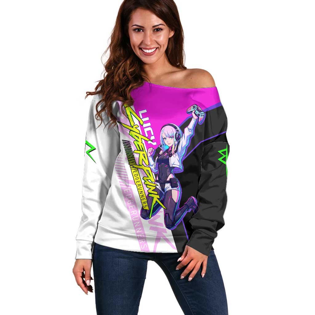 Lucy Cyberpunk Edgerunners Off Shoulder Sweater Neon Techwear Anime Style