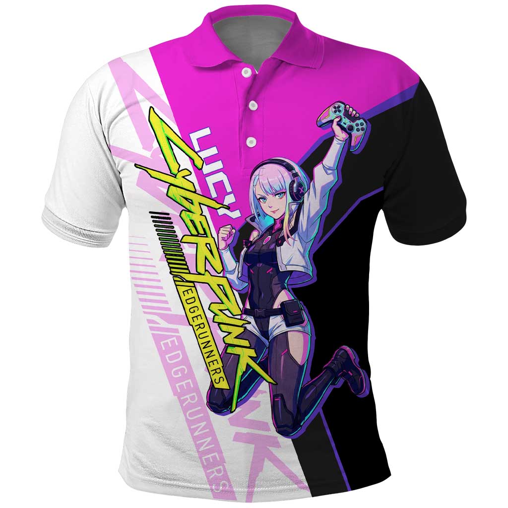 Lucy Cyberpunk Edgerunners Polo Shirt Neon Techwear Anime Style