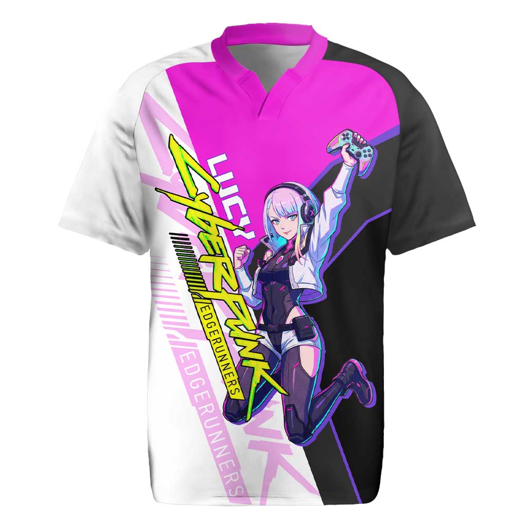 Lucy Cyberpunk Edgerunners Rugby Jersey Neon Techwear Anime Style