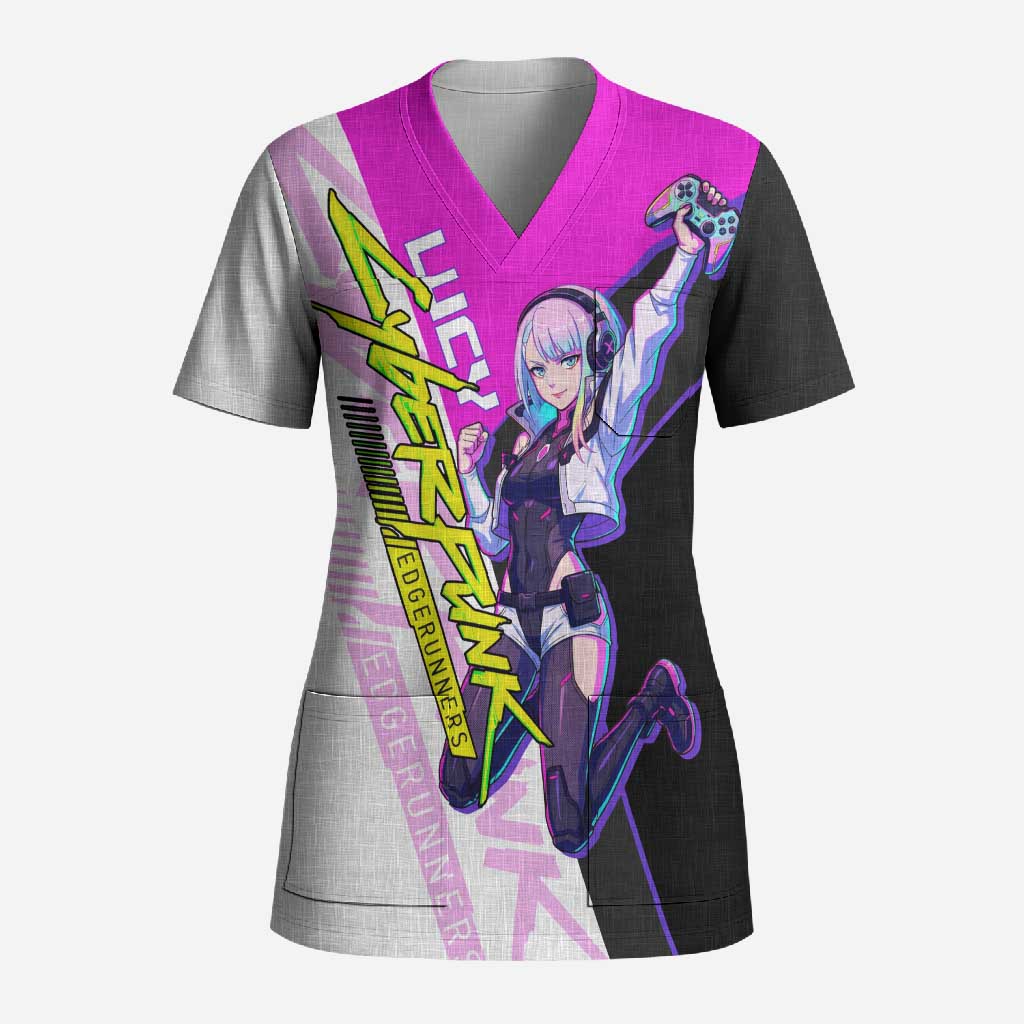 Lucy Cyberpunk Edgerunners Scrub Top Neon Techwear Anime Style