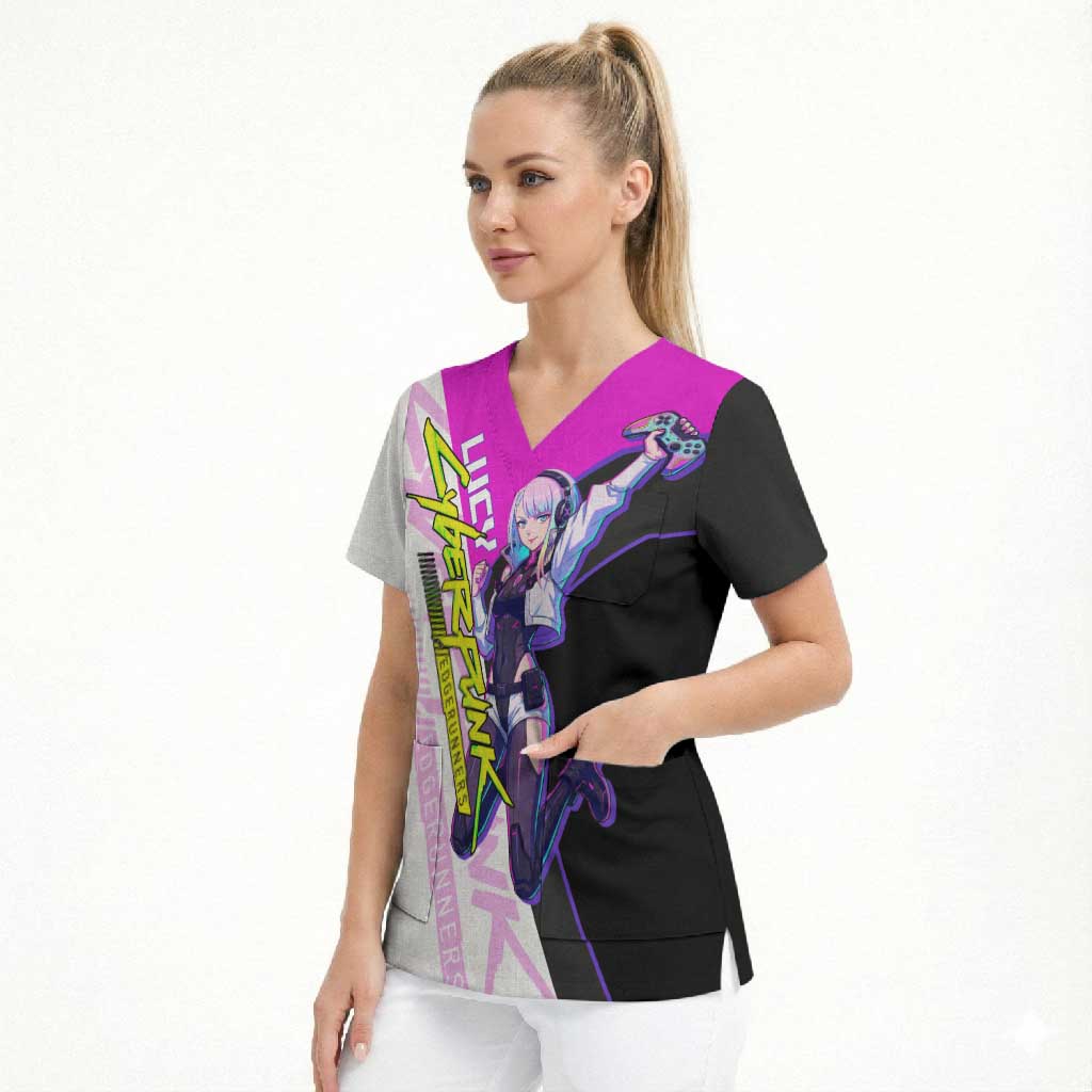 Lucy Cyberpunk Edgerunners Scrub Top Neon Techwear Anime Style