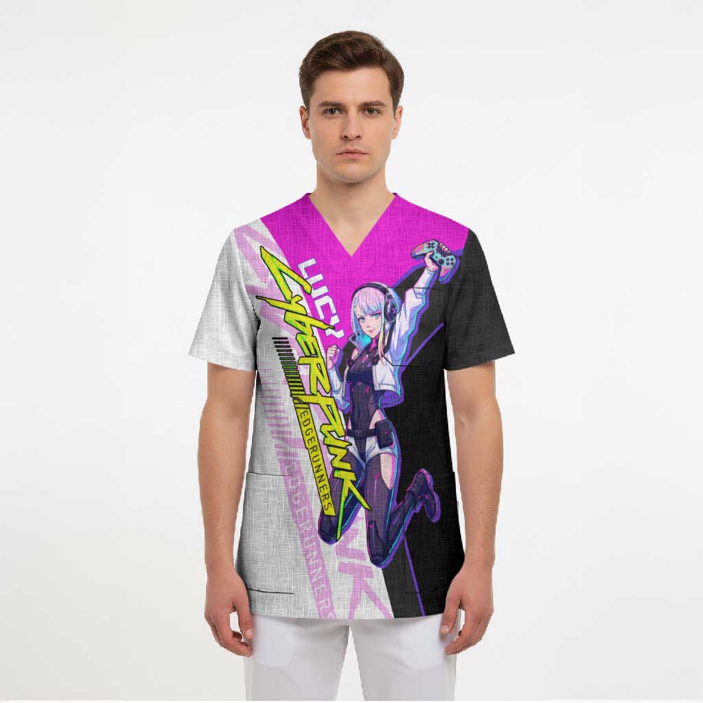 Lucy Cyberpunk Edgerunners Scrub Top Neon Techwear Anime Style