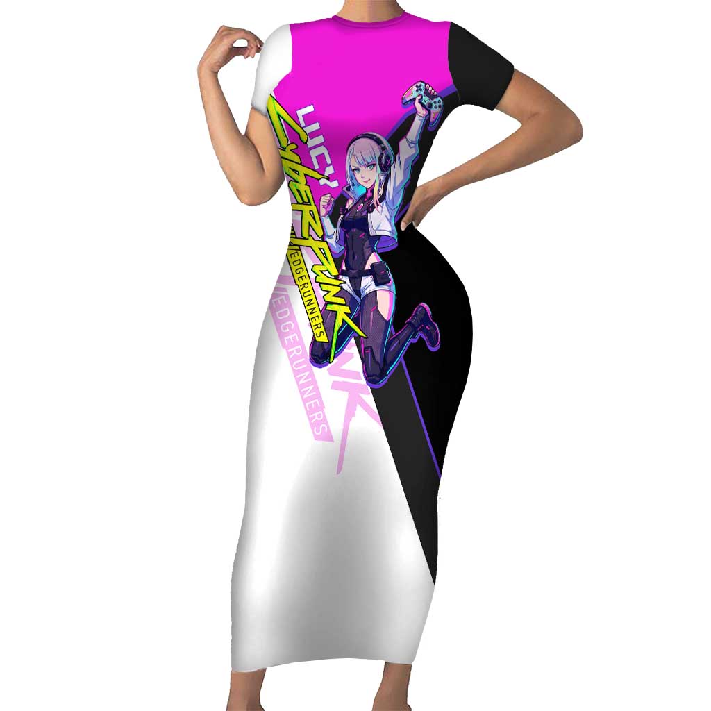 Lucy Cyberpunk Edgerunners Short Sleeve Bodycon Dress Neon Techwear Anime Style