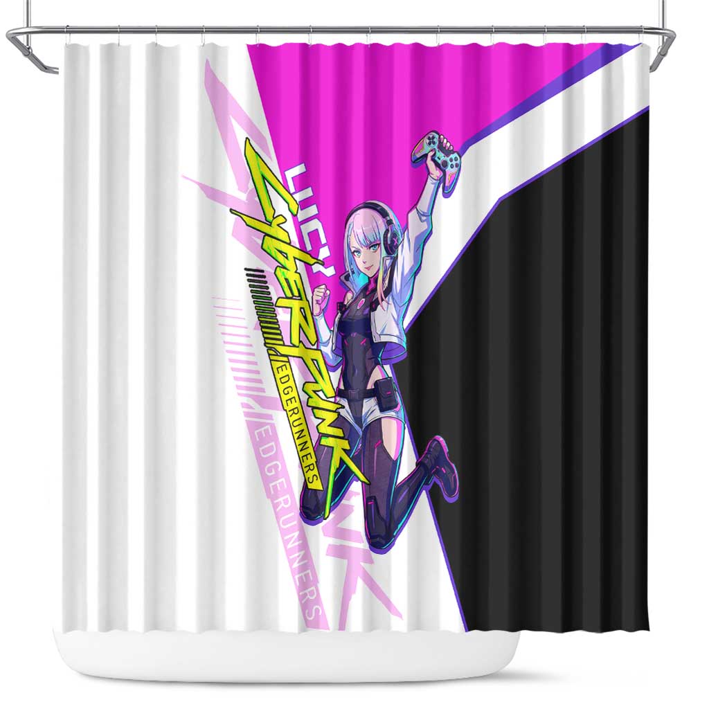 Lucy Cyberpunk Edgerunners Shower Curtain Neon Techwear Anime Style