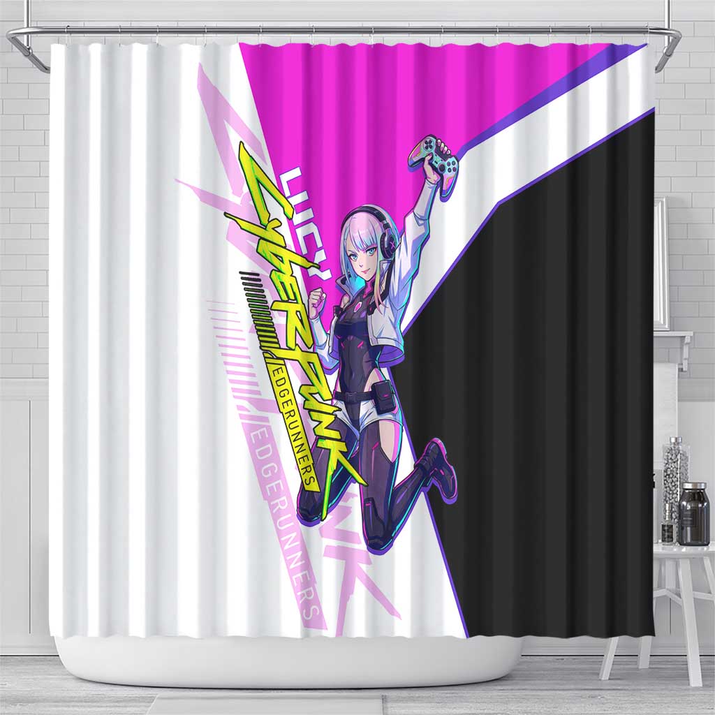 Lucy Cyberpunk Edgerunners Shower Curtain Neon Techwear Anime Style