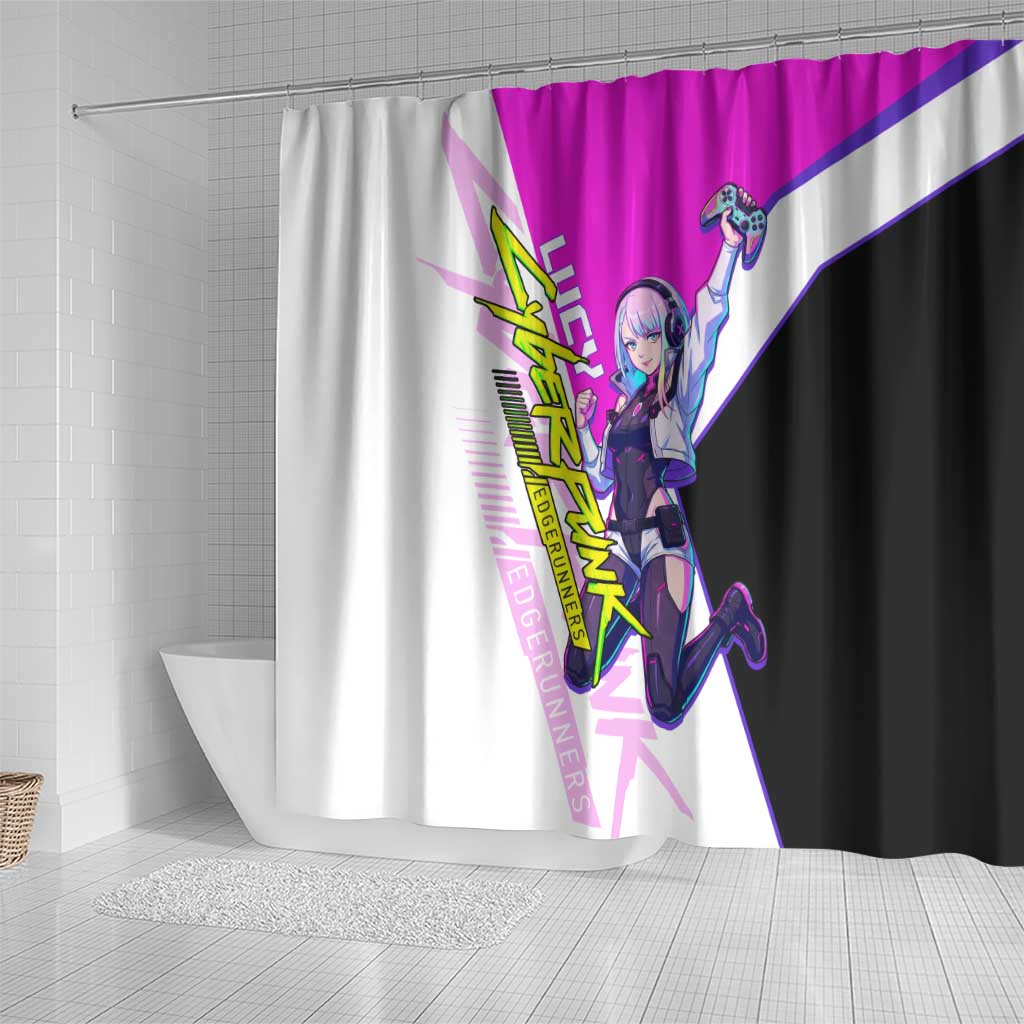 Lucy Cyberpunk Edgerunners Shower Curtain Neon Techwear Anime Style