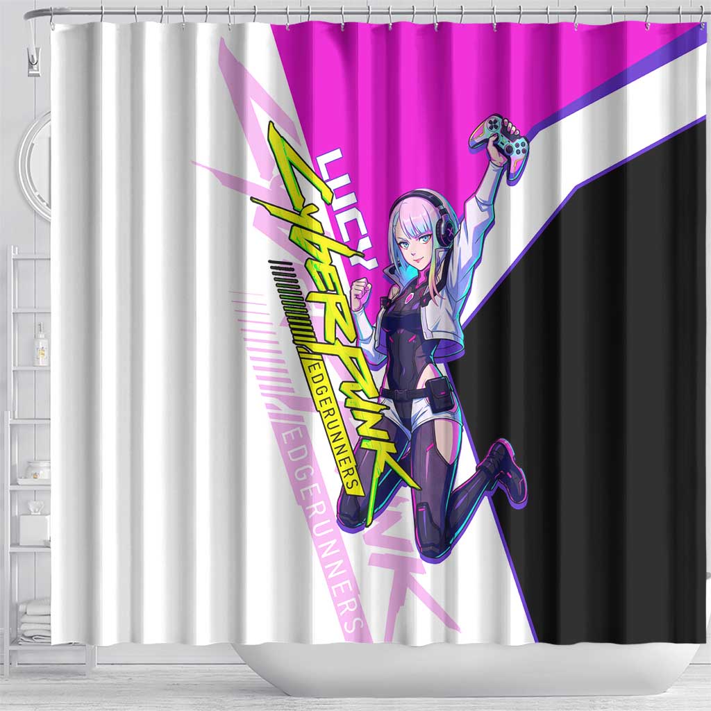 Lucy Cyberpunk Edgerunners Shower Curtain Neon Techwear Anime Style