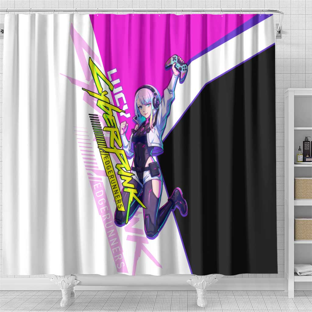 Lucy Cyberpunk Edgerunners Shower Curtain Neon Techwear Anime Style