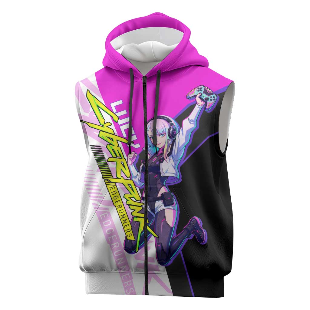 Lucy Cyberpunk Edgerunners Sleeveless Zip Hoodie Neon Techwear Anime Style