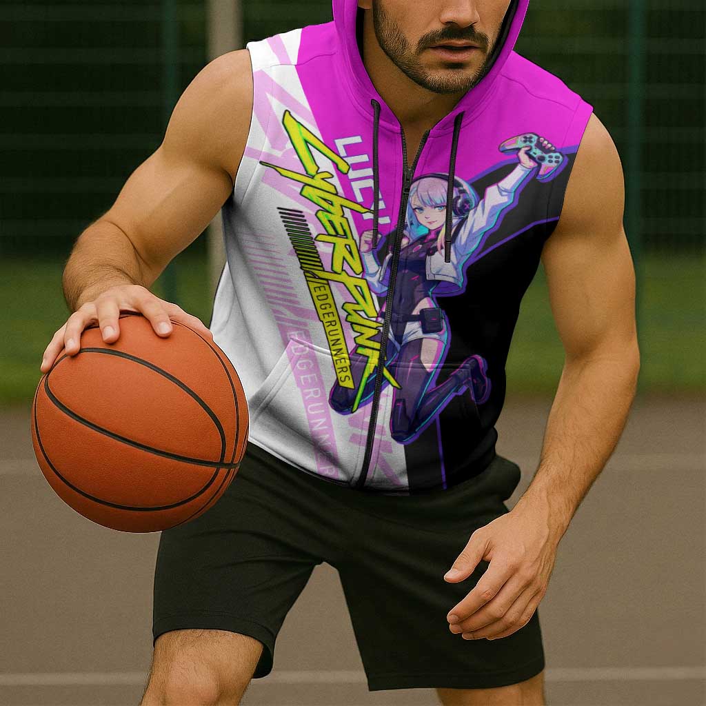 Lucy Cyberpunk Edgerunners Sleeveless Zip Hoodie Neon Techwear Anime Style