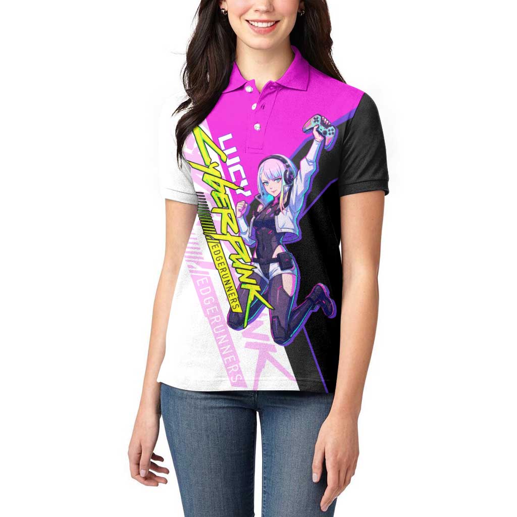 Lucy Cyberpunk Edgerunners Women Polo Shirt Neon Techwear Anime Style