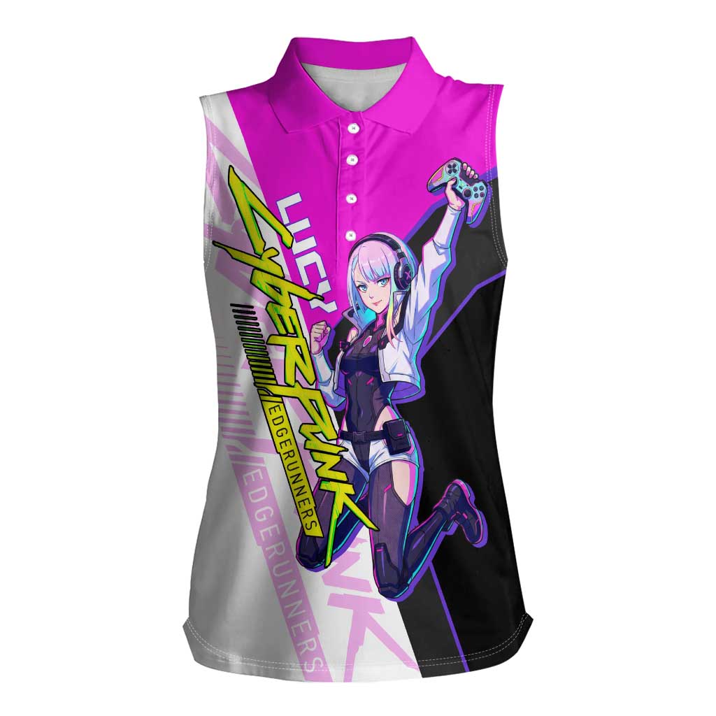 Lucy Cyberpunk Edgerunners Women Sleeveless Polo Shirt Neon Techwear Anime Style