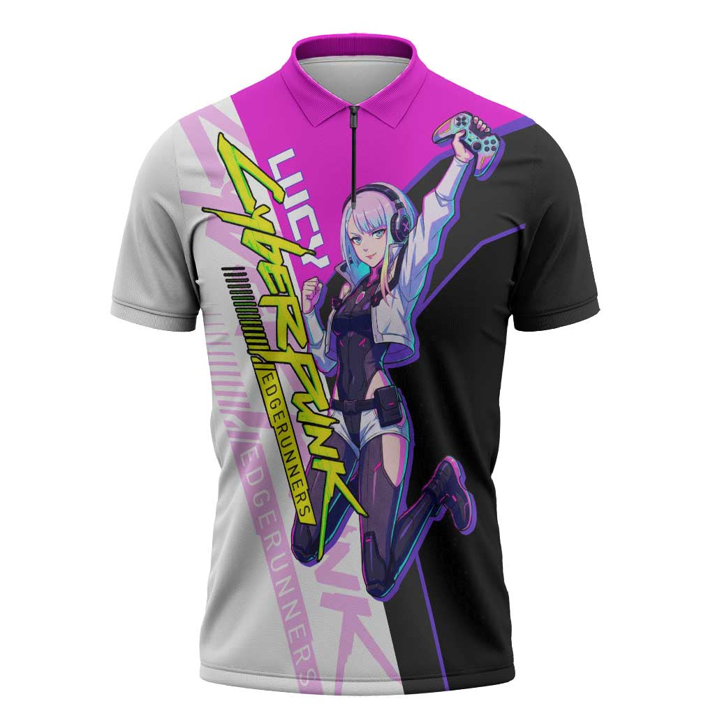 Lucy Cyberpunk Edgerunners Zipper Polo Shirt Neon Techwear Anime Style