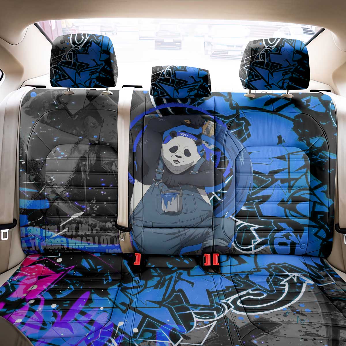 Panda Jujutsu Kaisen Back Car Seat Cover Urban Graffiti Street Art Style