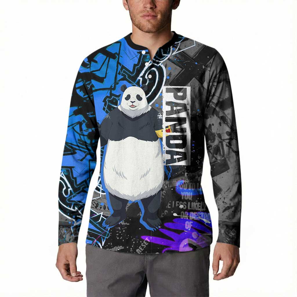 Panda Jujutsu Kaisen Button Sweatshirt Urban Graffiti Street Art Style