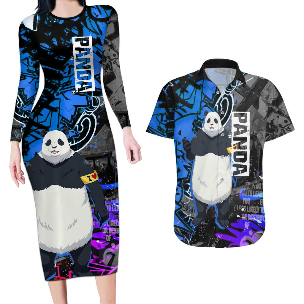 Panda Jujutsu Kaisen Couples Matching Long Sleeve Bodycon Dress and Hawaiian Shirt Urban Graffiti Street Art Style