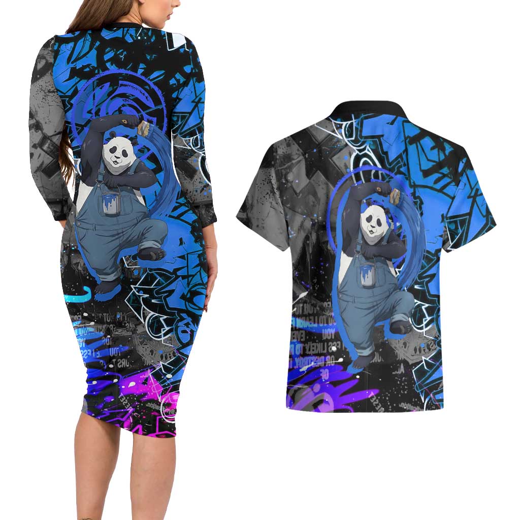 Panda Jujutsu Kaisen Couples Matching Long Sleeve Bodycon Dress and Hawaiian Shirt Urban Graffiti Street Art Style