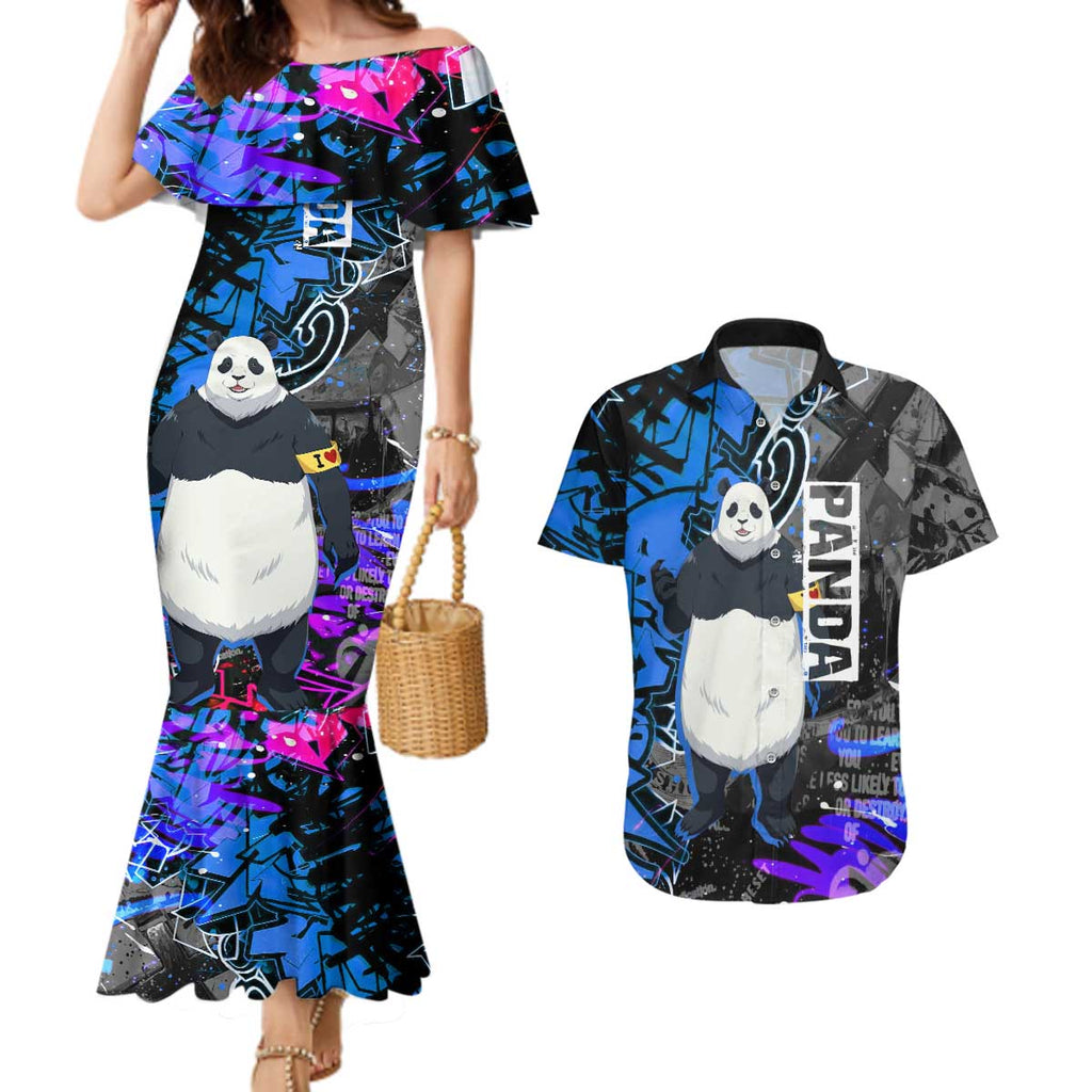 Panda Jujutsu Kaisen Couples Matching Mermaid Dress and Hawaiian Shirt Urban Graffiti Street Art Style