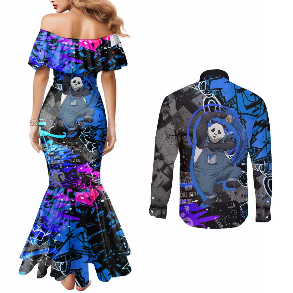 Panda Jujutsu Kaisen Couples Matching Mermaid Dress and Long Sleeve Button Shirt Urban Graffiti Street Art Style