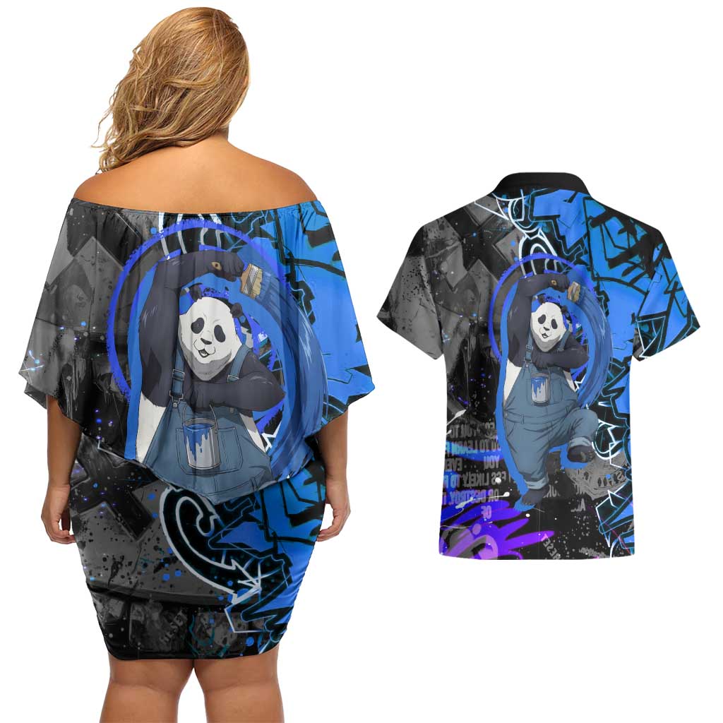 Panda Jujutsu Kaisen Couples Matching Off Shoulder Short Dress and Hawaiian Shirt Urban Graffiti Street Art Style