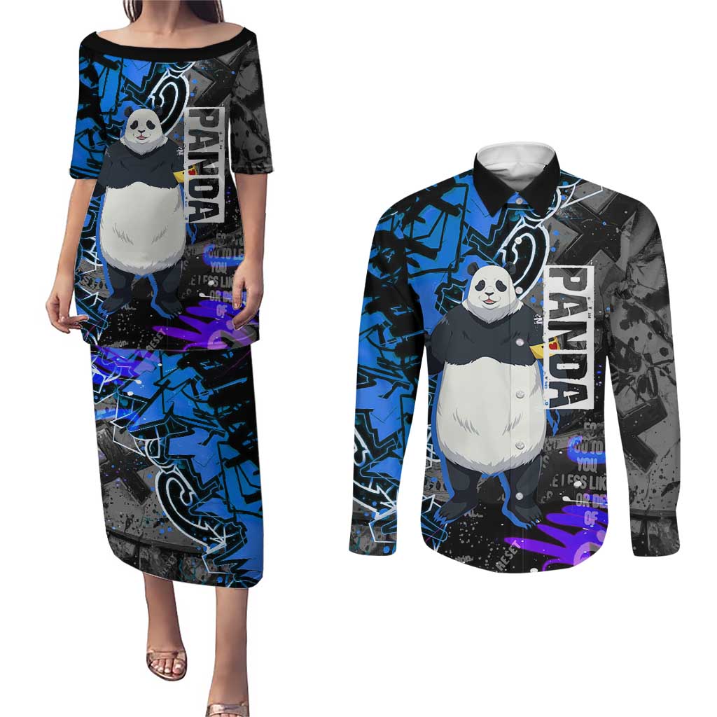 Panda Jujutsu Kaisen Couples Matching Puletasi and Long Sleeve Button Shirt Urban Graffiti Street Art Style