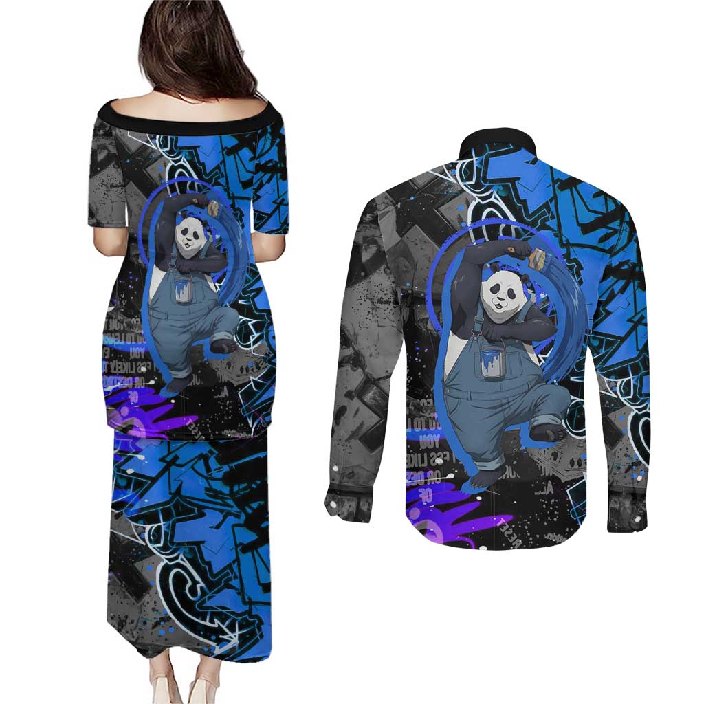 Panda Jujutsu Kaisen Couples Matching Puletasi and Long Sleeve Button Shirt Urban Graffiti Street Art Style