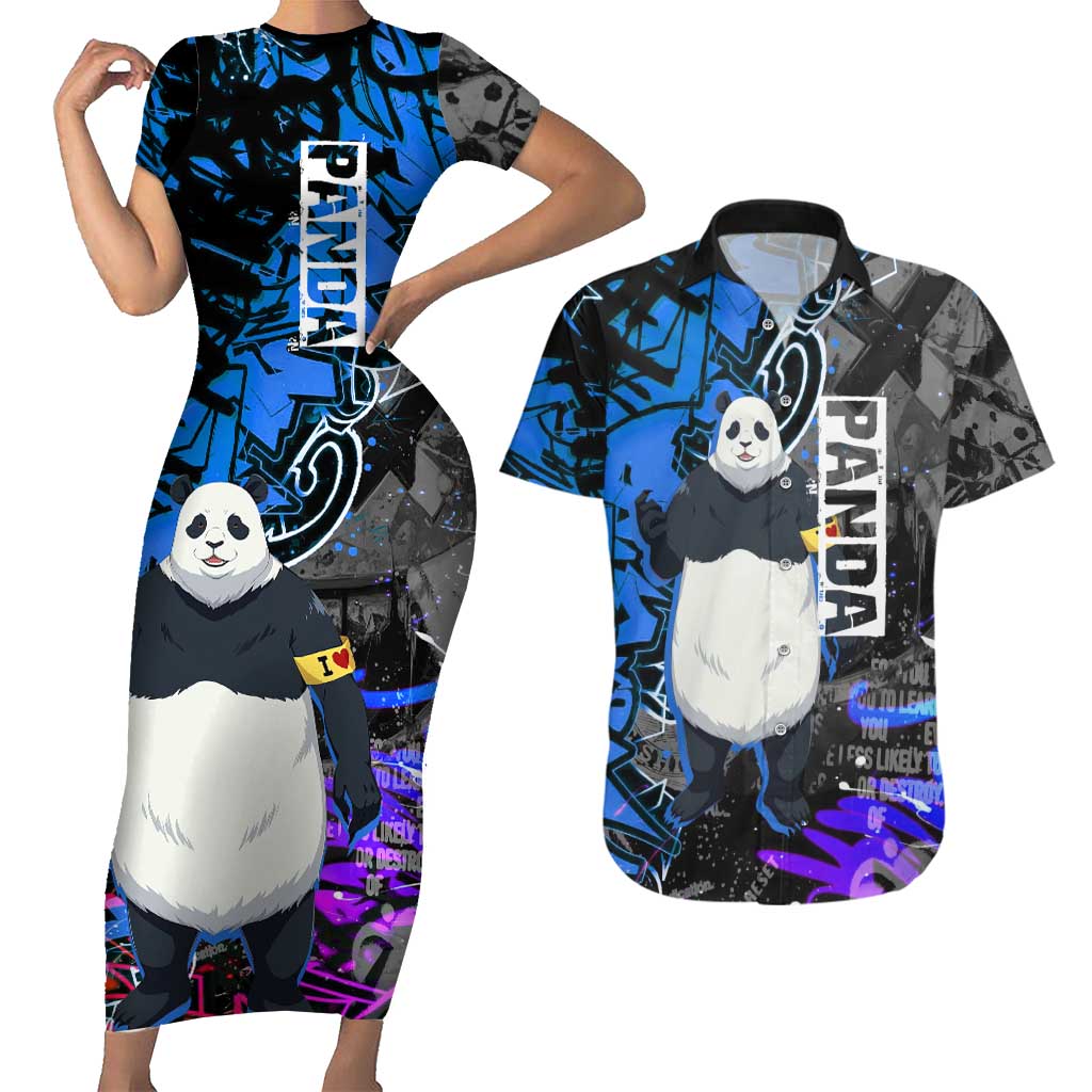 Panda Jujutsu Kaisen Couples Matching Short Sleeve Bodycon Dress and Hawaiian Shirt Urban Graffiti Street Art Style