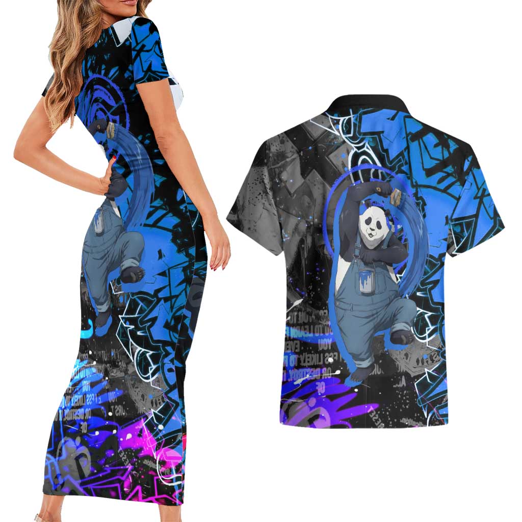 Panda Jujutsu Kaisen Couples Matching Short Sleeve Bodycon Dress and Hawaiian Shirt Urban Graffiti Street Art Style