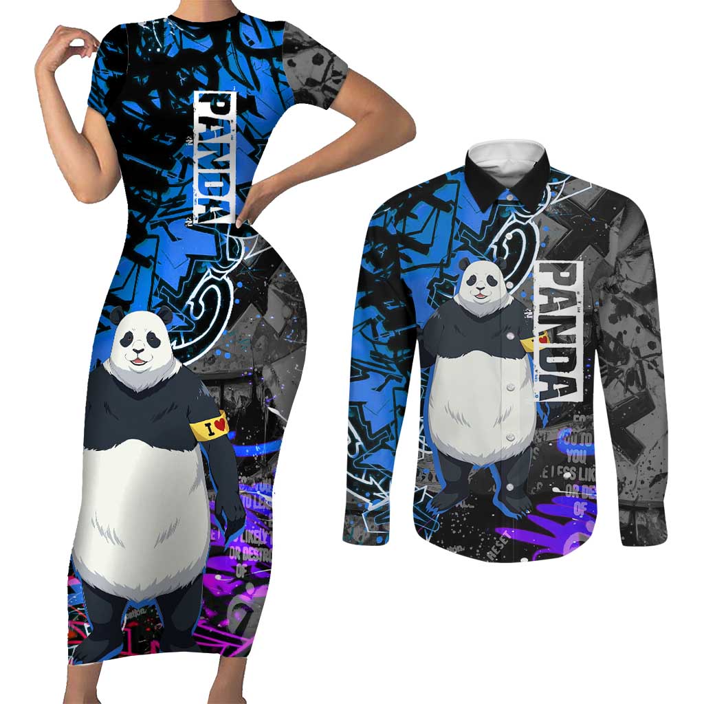Panda Jujutsu Kaisen Couples Matching Short Sleeve Bodycon Dress and Long Sleeve Button Shirt Urban Graffiti Street Art Style