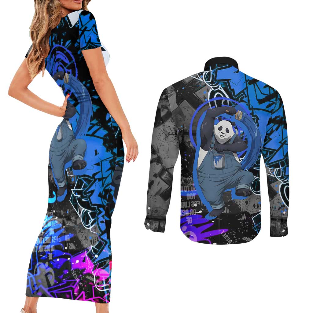 Panda Jujutsu Kaisen Couples Matching Short Sleeve Bodycon Dress and Long Sleeve Button Shirt Urban Graffiti Street Art Style