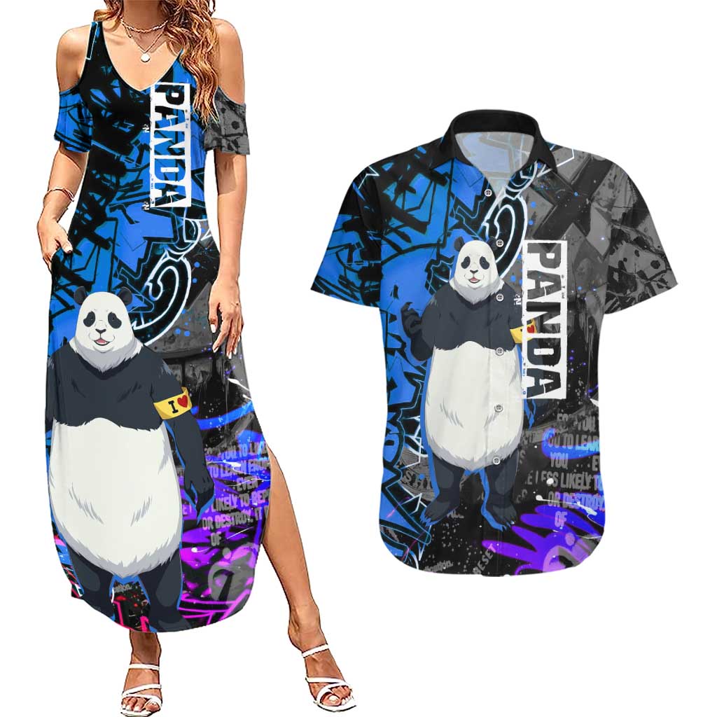 Panda Jujutsu Kaisen Couples Matching Summer Maxi Dress and Hawaiian Shirt Urban Graffiti Street Art Style