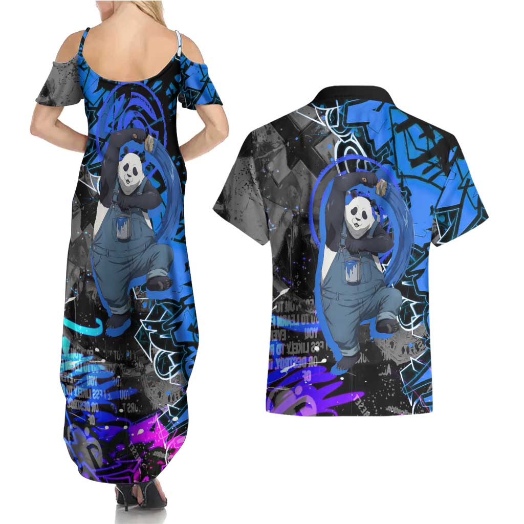 Panda Jujutsu Kaisen Couples Matching Summer Maxi Dress and Hawaiian Shirt Urban Graffiti Street Art Style