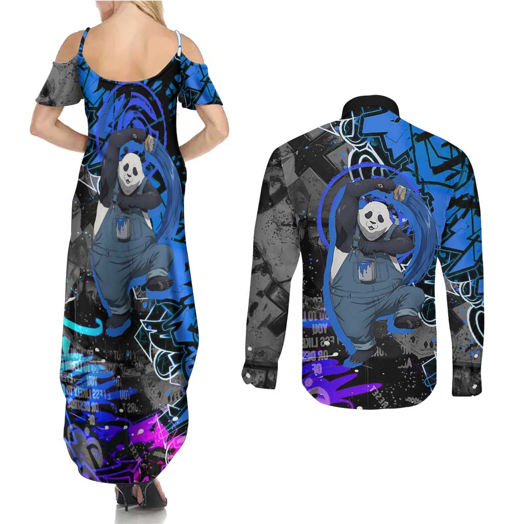 Panda Jujutsu Kaisen Couples Matching Summer Maxi Dress and Long Sleeve Button Shirt Urban Graffiti Street Art Style